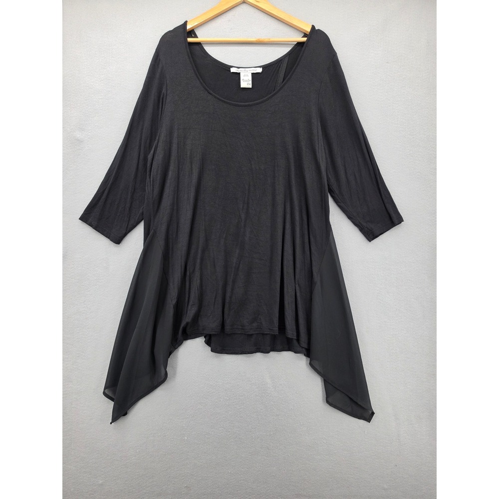 American Rag Cie Black Sharkbite Hem Tulip Back Sheer Panel Tunic Top Plus 2X